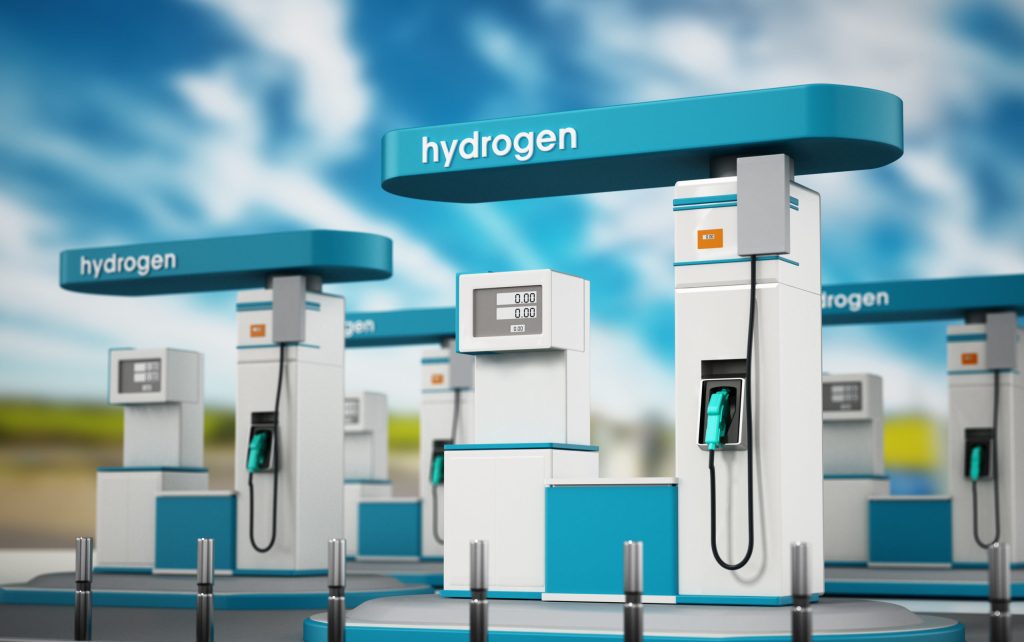 Generic hydrogen refuelling station against blue background